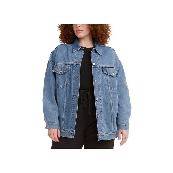 Trendy Plus Size Cotton Baggy Trucker Jacket - Picture 1 of 1